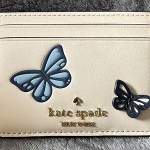Kate Spade Cream Card Holder with Blue Butterflies